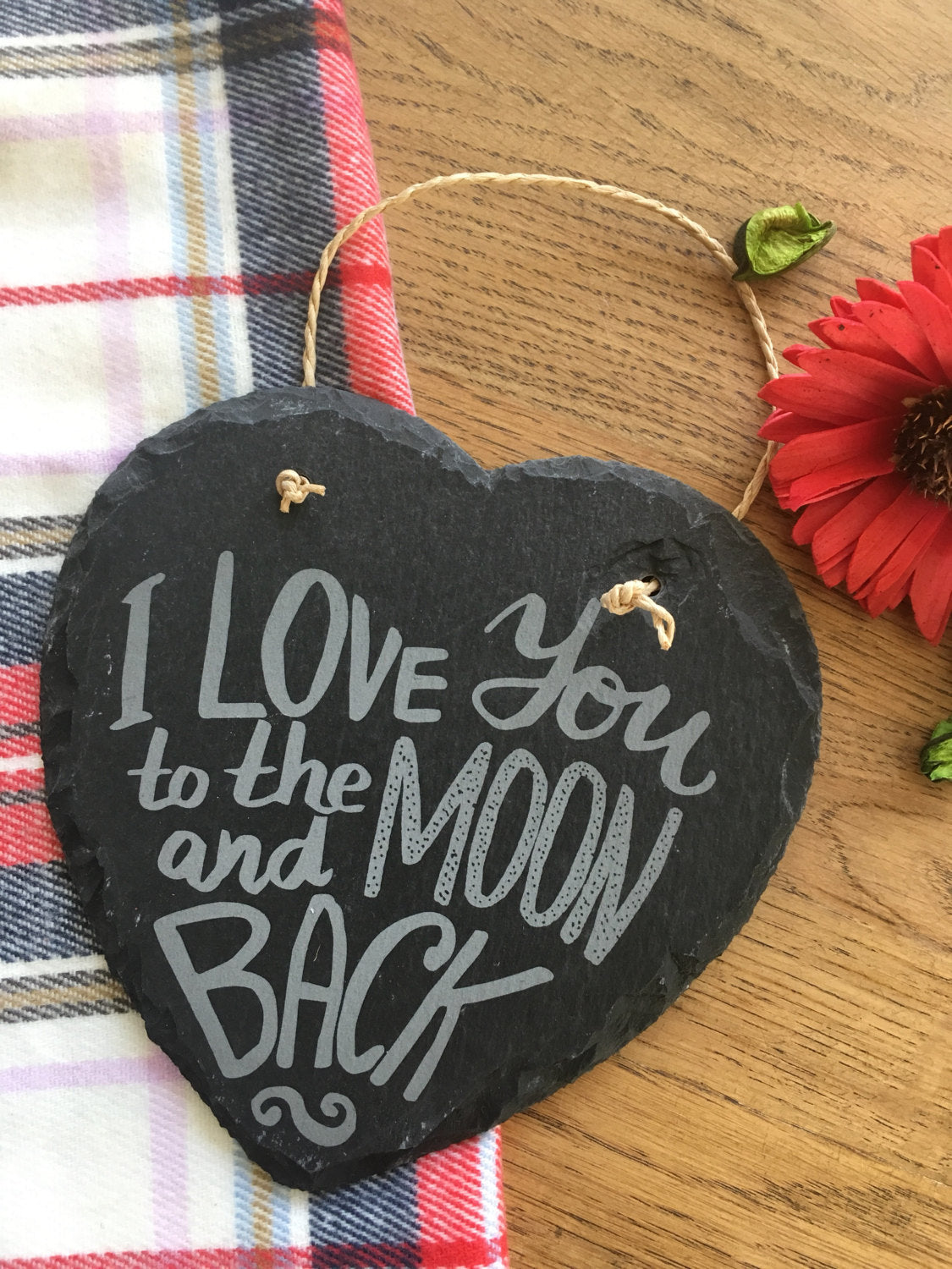 Engraved Slate Heart 'I love you to the moon and back' valentines gift