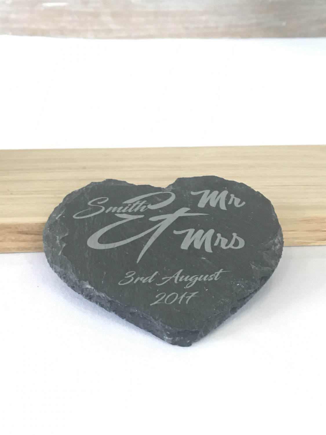 Personalised engraved heart slate coaster Mr & Mrs