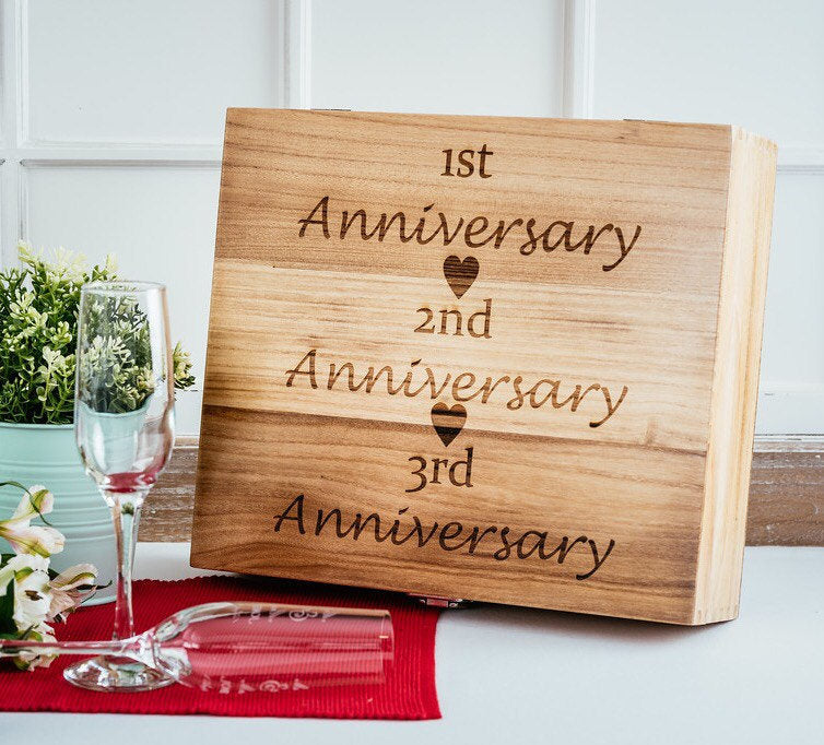 Engraved triple wine - alcohol gift box A Lovely Anniversary Gift
