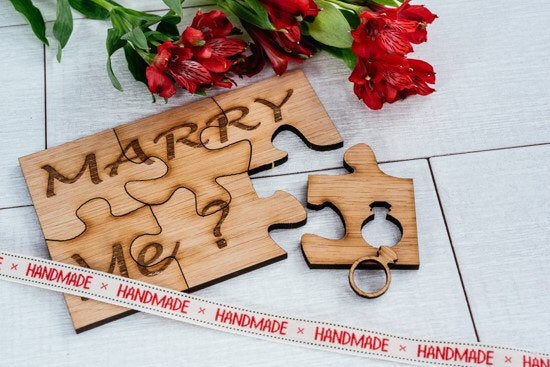 Engraved Marry Me Puzzle in Wood/Proposal Idea/Proposal Keepsake/Pop out Ring