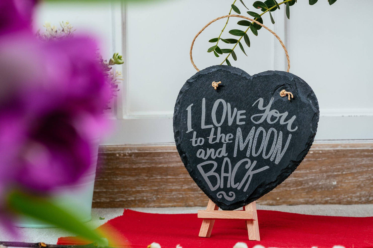 Engraved Slate Heart 'I love you to the moon and back' valentines gift