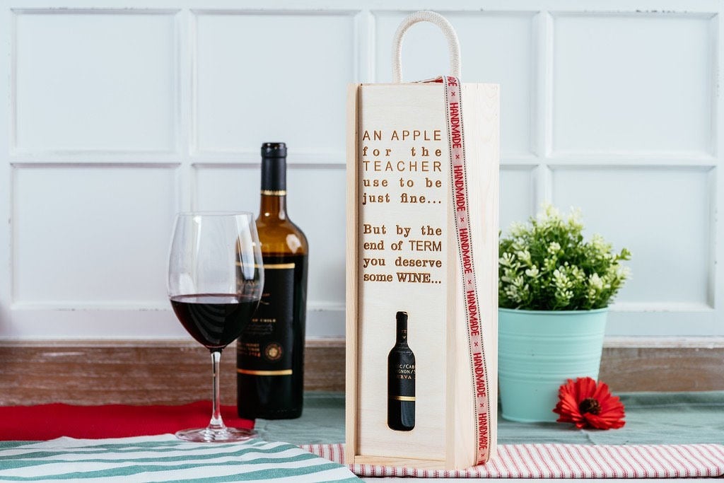 Single Wooden Wine -  Gift Box - Teachers Gift