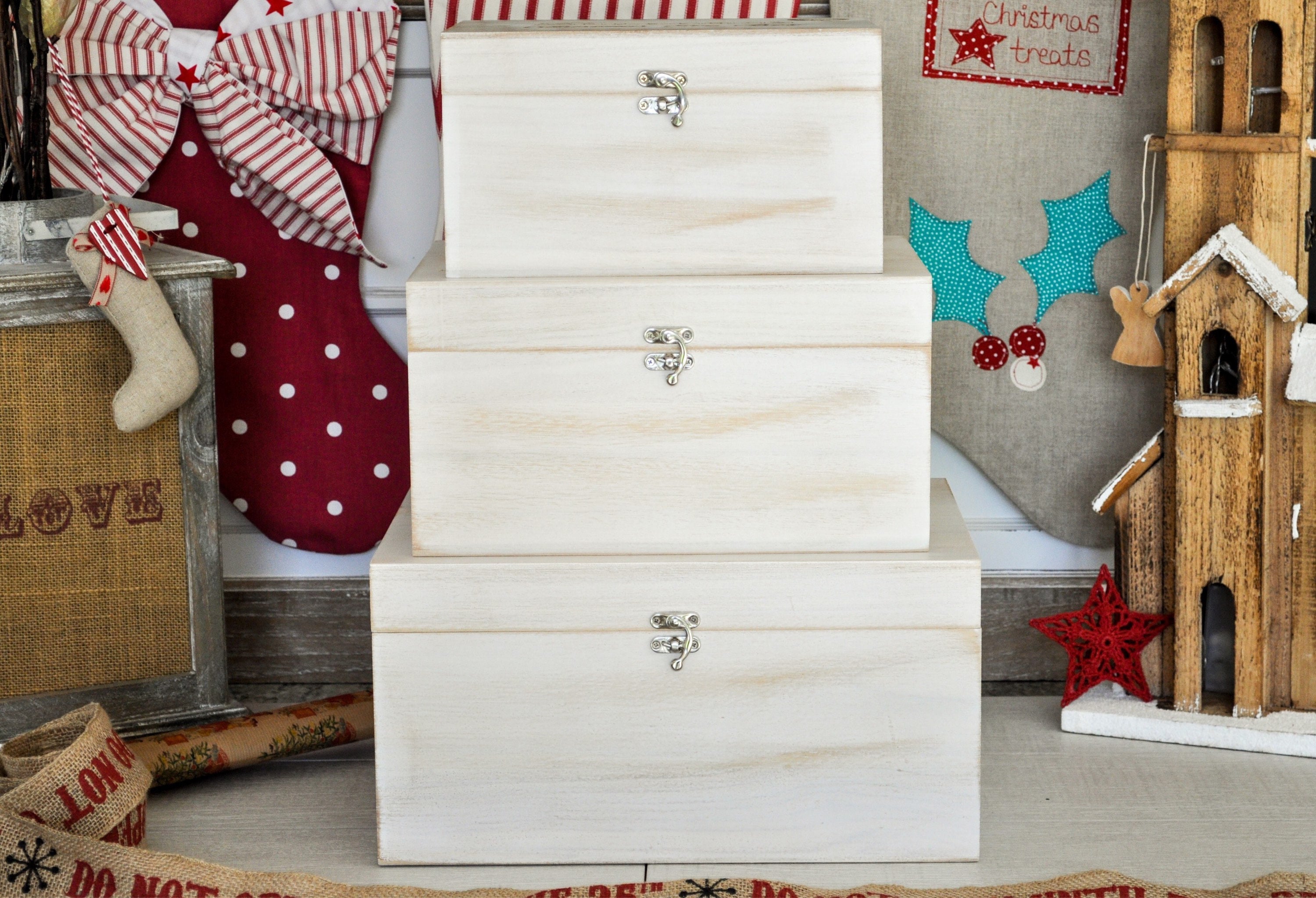 Personalised Christmas Eve Box Family Size  Stockings/Rustic White Box/Memory Box/Personalised Xmas Box/Personalised Family Box/Best Selling