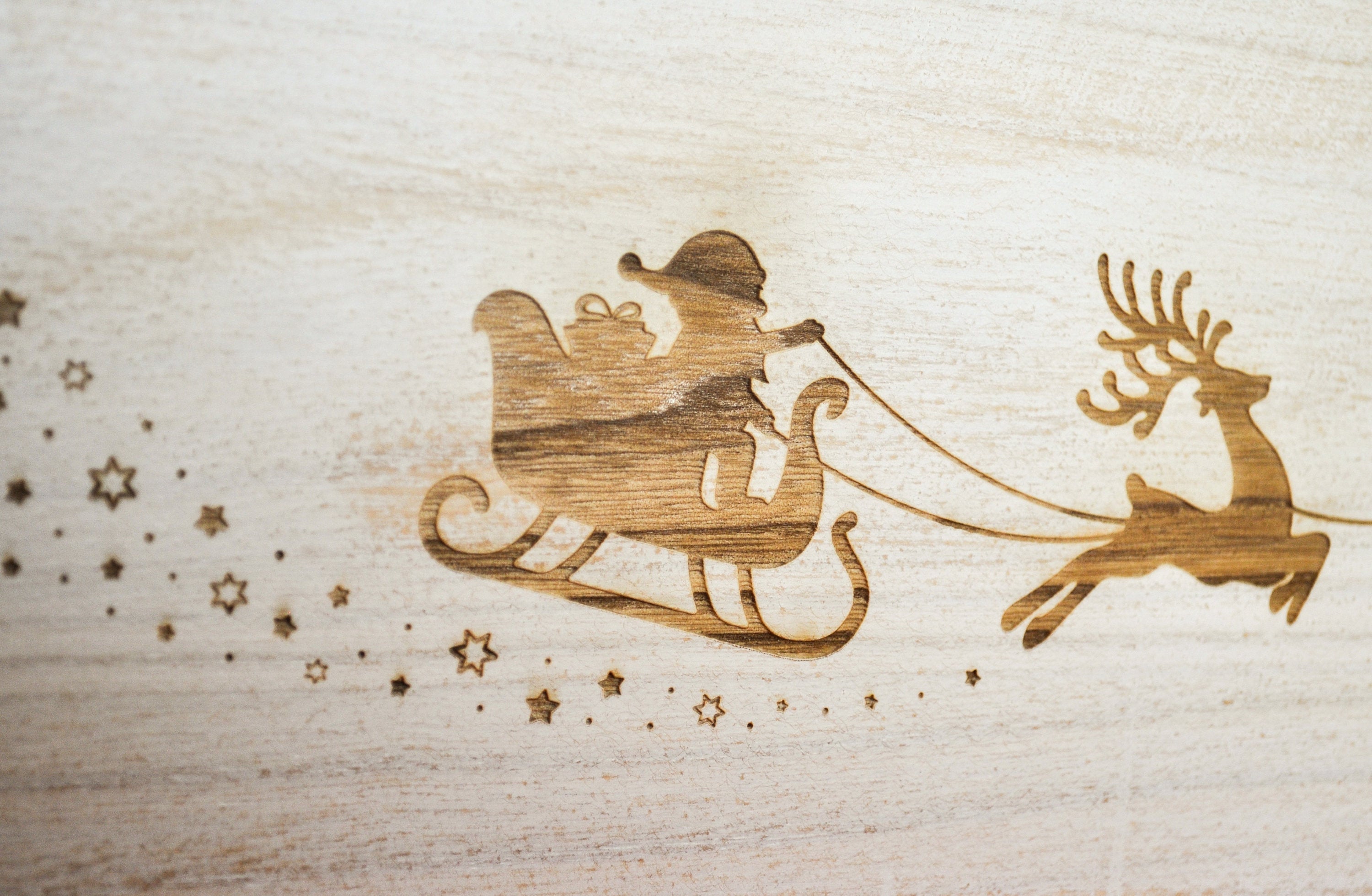 Engraved Christmas Eve Box - Personalised Santa Sleigh & Reindeer Design