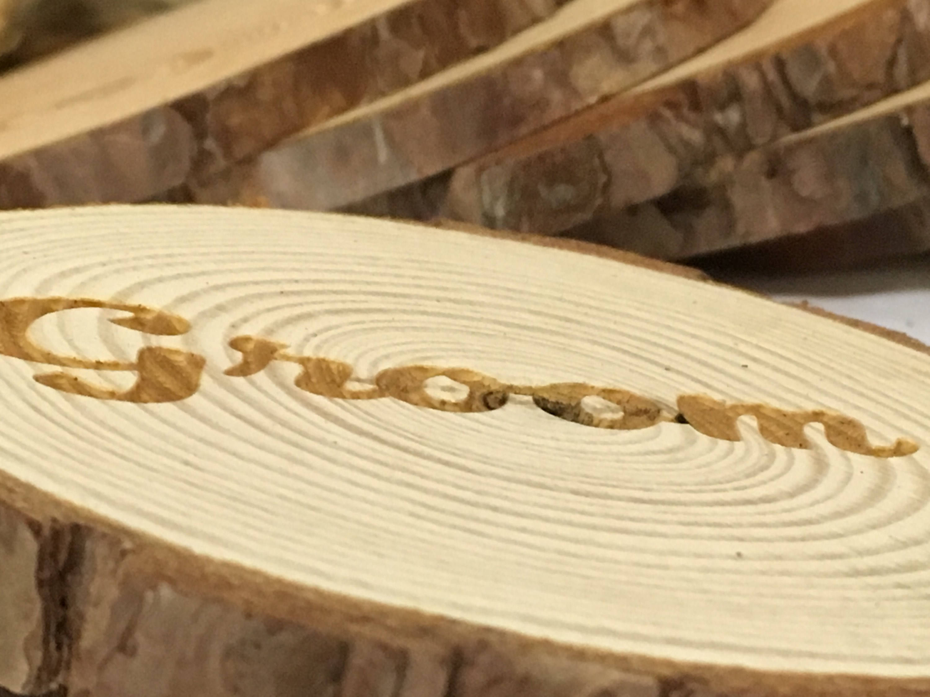 Natural log slice personalised coaster - name place wedding