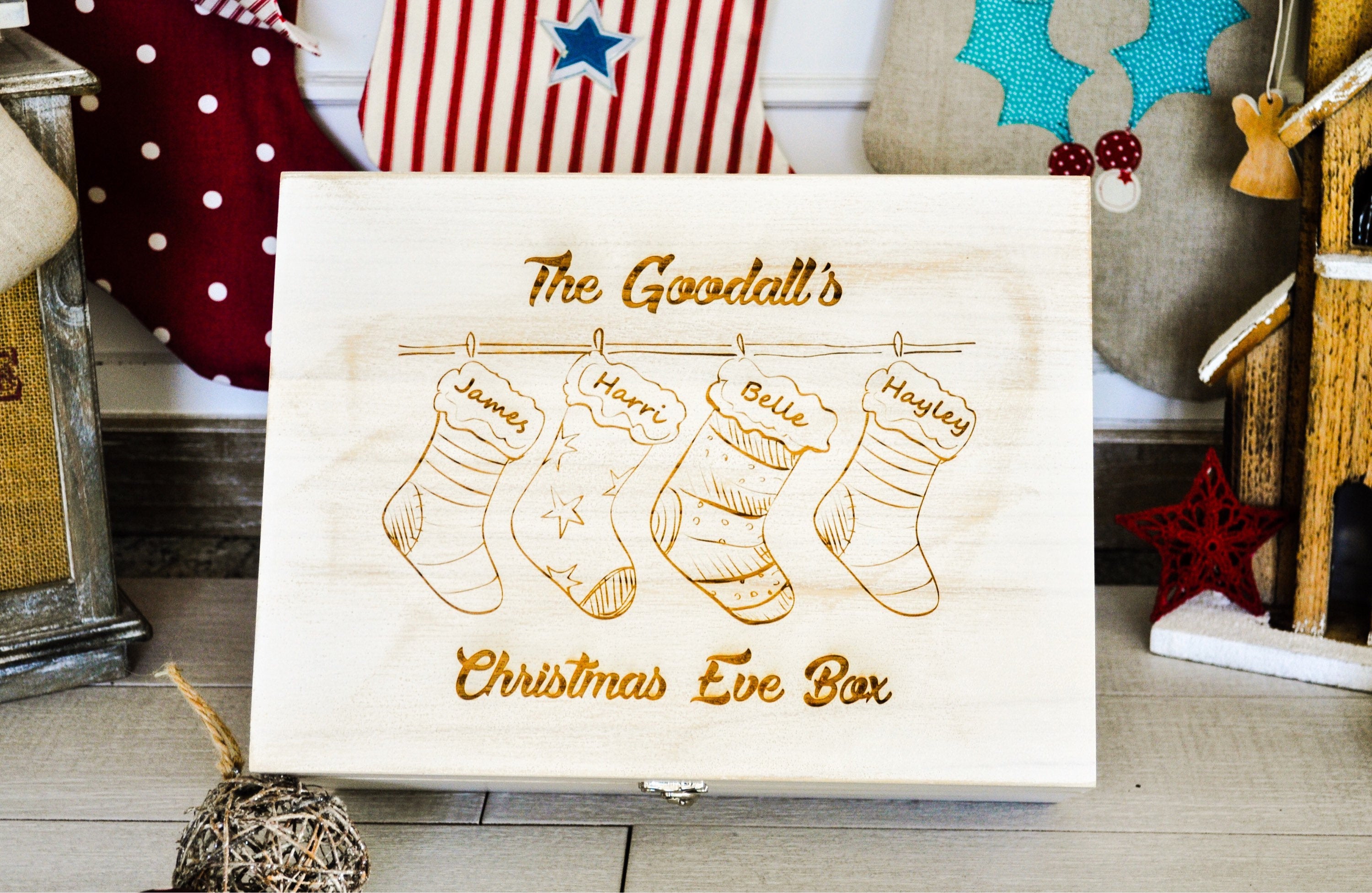 Personalised Christmas Eve Box Family Size  Stockings/Rustic White Box/Memory Box/Personalised Xmas Box/Personalised Family Box/Best Selling