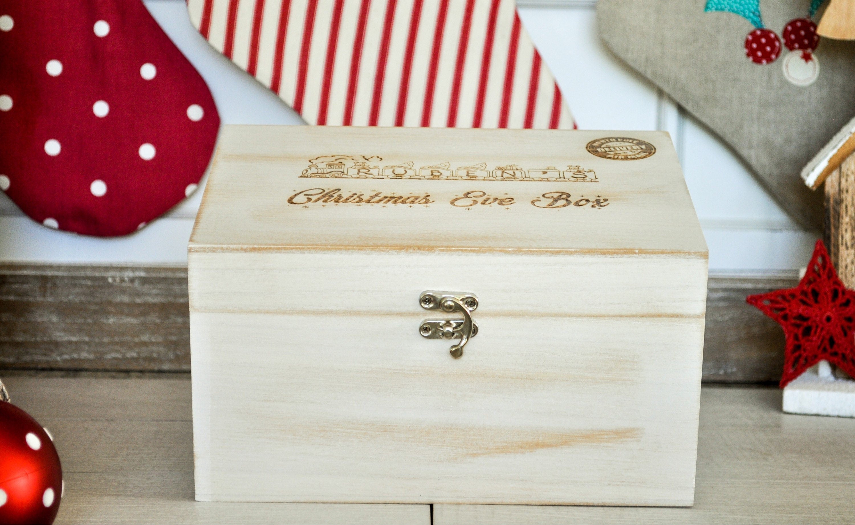 Personalised Christmas Eve Box/Train/Rustic White Box/Memory Box/Christmas Eve Idea/Christmas Tradition/Personalised Wooden Box/Memory Box