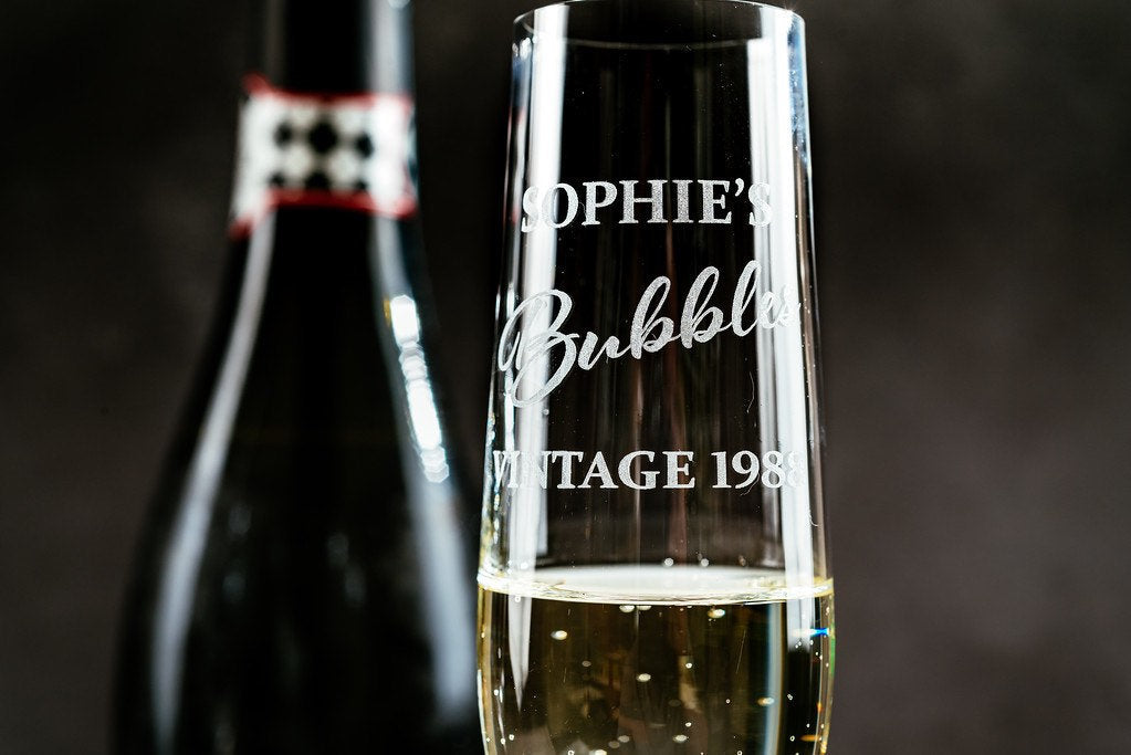 Personalised engraved champagne flute - Sophie's Bubbles Vintage 1978 - Great birthday present - Glass