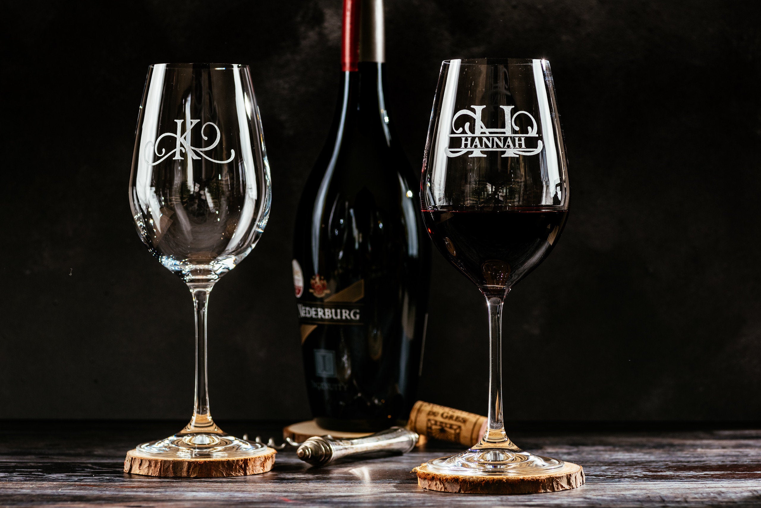Personalised Name Etched Wine Glass  - Engraved Wine Glass - Split Monogram Personalised Glass - Any occasion gift