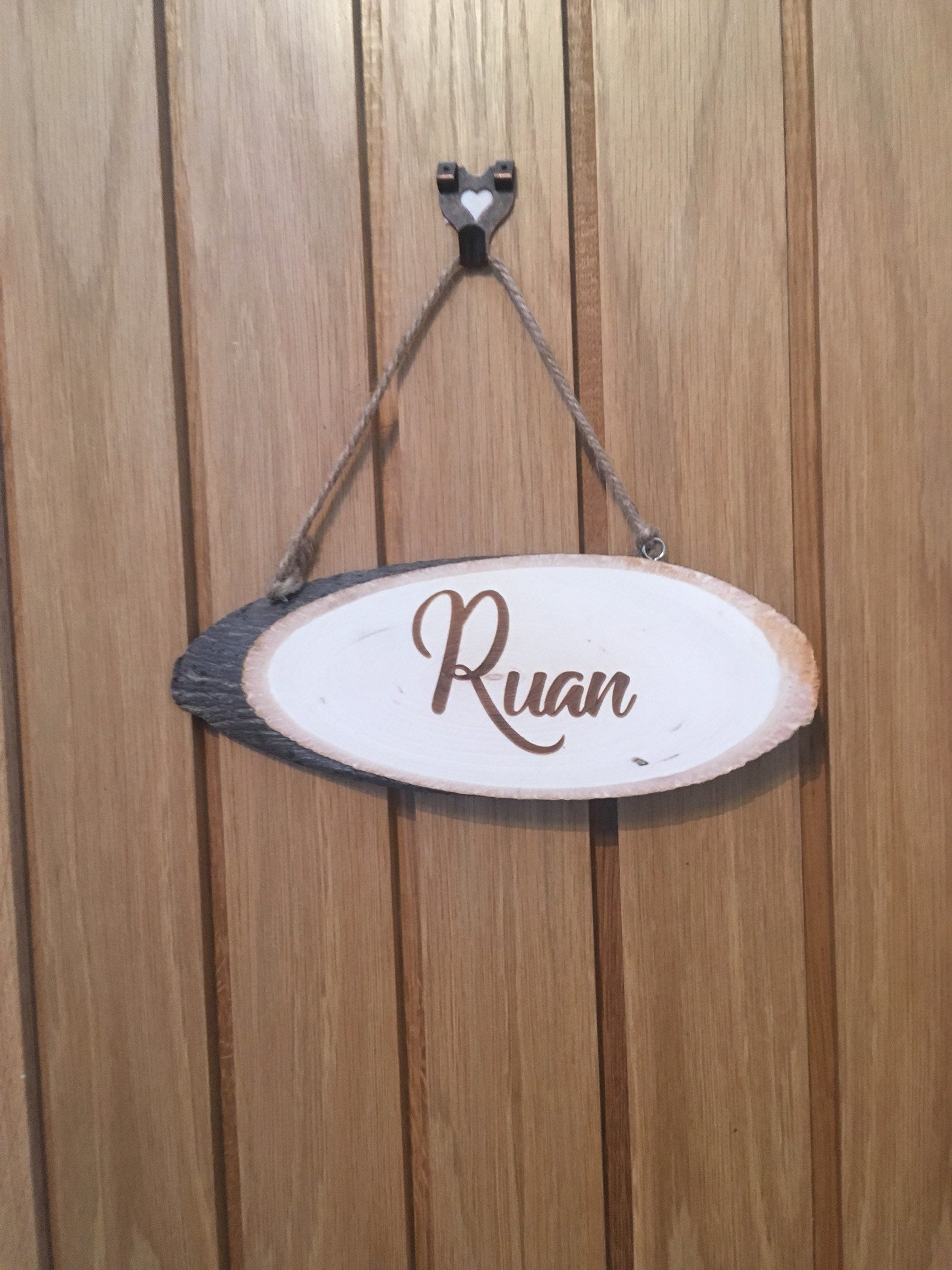 Personalised natural log slice door hanger