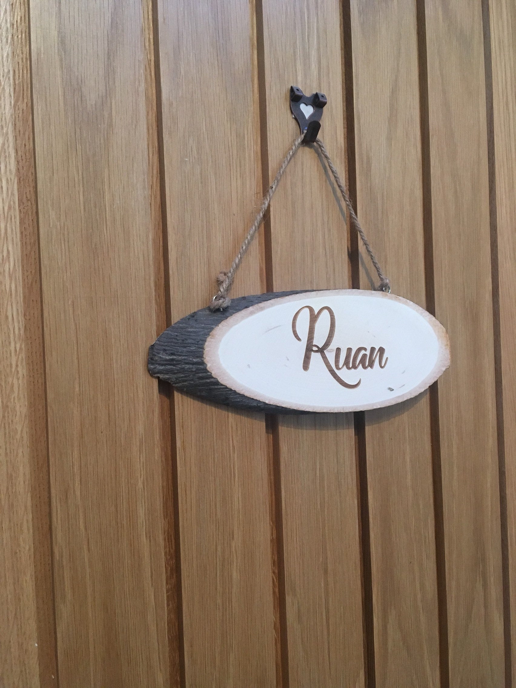 Personalised natural log slice door hanger