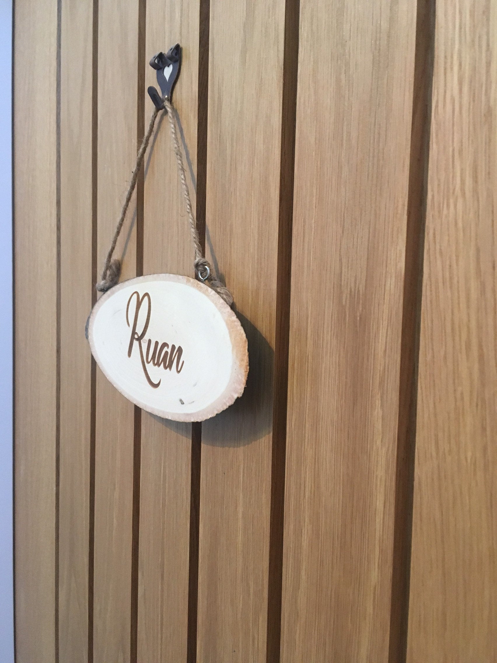 Personalised natural log slice door hanger
